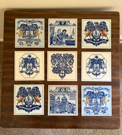 Carreaux de porcelaine bleue et blanche de Delft (Pays-Bas) ornés d'un blason, lot de 9