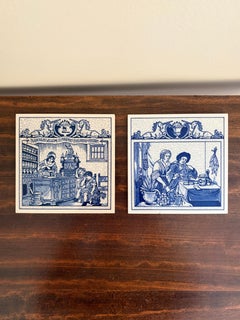 Paire de carreaux de porcelaine bleue et blanche de Delft (Pays-Bas) représentant des scènes médicales