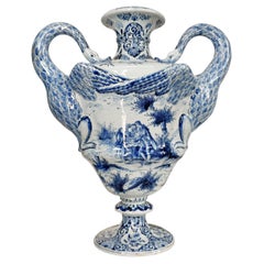 Dutch Delft Blue and White Swan Handled Vase Dutch Delft Blue and White Swan Handled Vase