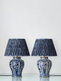 Dutch Delft Blue and White Table Lamps, Royal Sphinx by Boch, New Pleated Shades