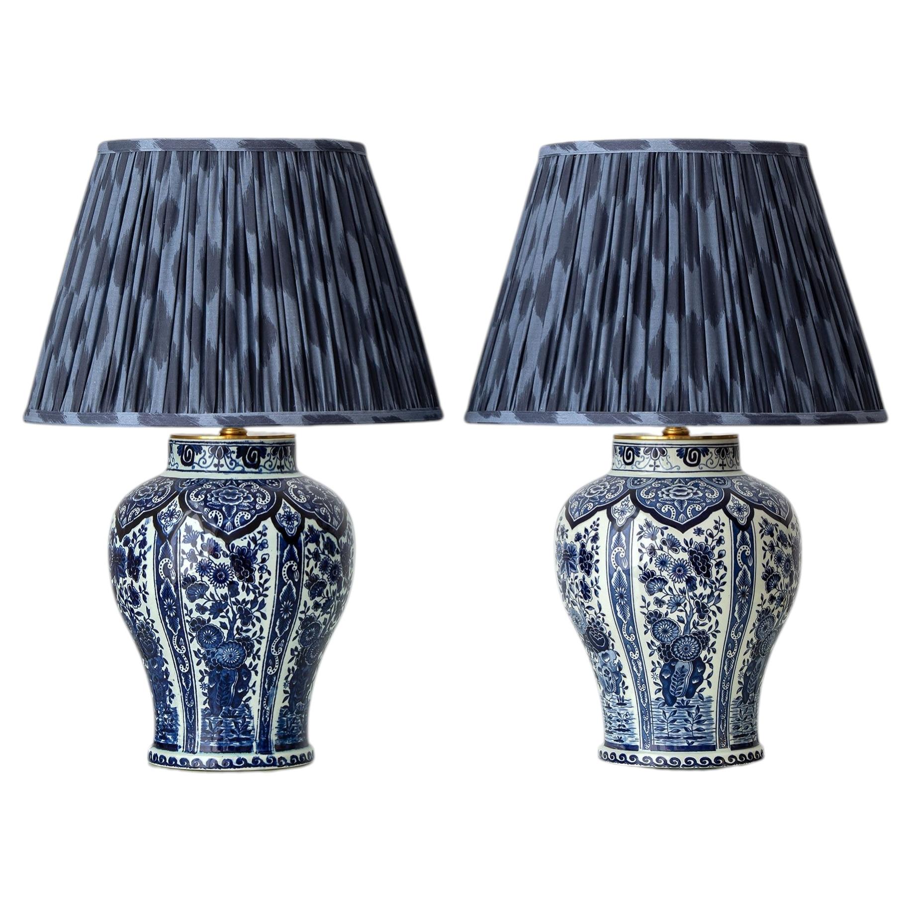 Delft Blue and White Ceramic Table Lamp Pair by Boch for Royal Sphinx, 1969-1979