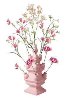 Dutch Delft Blue Ceramic Tulip Vase Set in Matte Pink