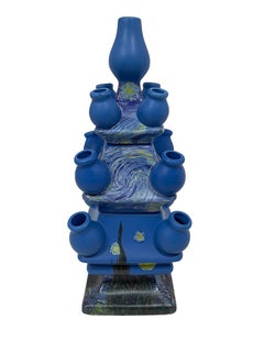 Dutch Delft Blue Ceramic Tulip Vase Set *The Starry Night* by Vincent van Gogh