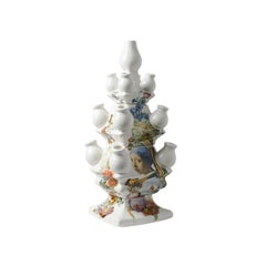 Dutch Delft Blue Ceramic Tulip Vase Set, Vermeer 'Girl with the Pearl"