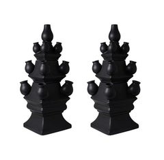 Dutch Delft Blue Ceramic Tulip Vase Set XL Black matte