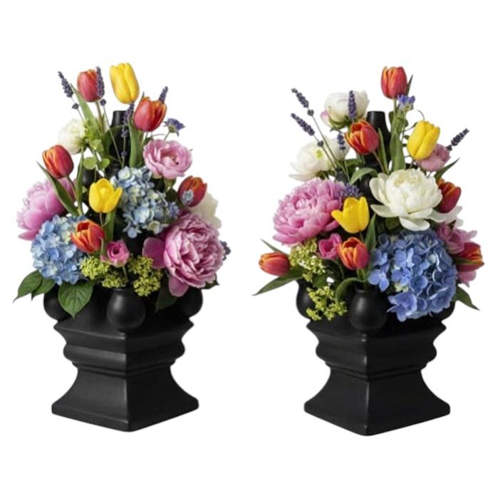 Dutch Delft Blue Ceramic Tulip Vase Set XL Black matte For Sale