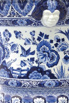 Dutch Delft Blue handpainted Satyr vase flower/bird by Royal Delft, Orig. Blue