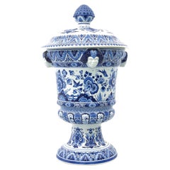 Dutch Delft Blue handpainted Satyr vase flower/bird by Royal Delft, Orig. Blue 