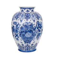 Delft Blue large hand-painted vase flower basket by Royal Delft, hand made