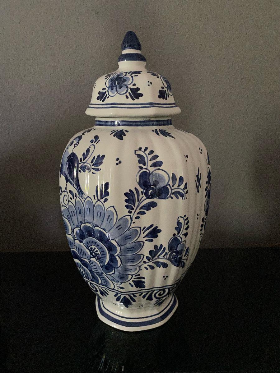 International Style Dutch Delft Blue Handpainted Vase For Sale