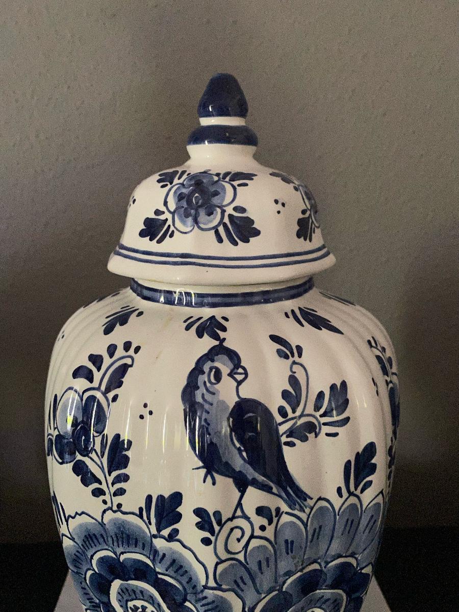 International Style Dutch Delft Blue Handpainted Vase For Sale