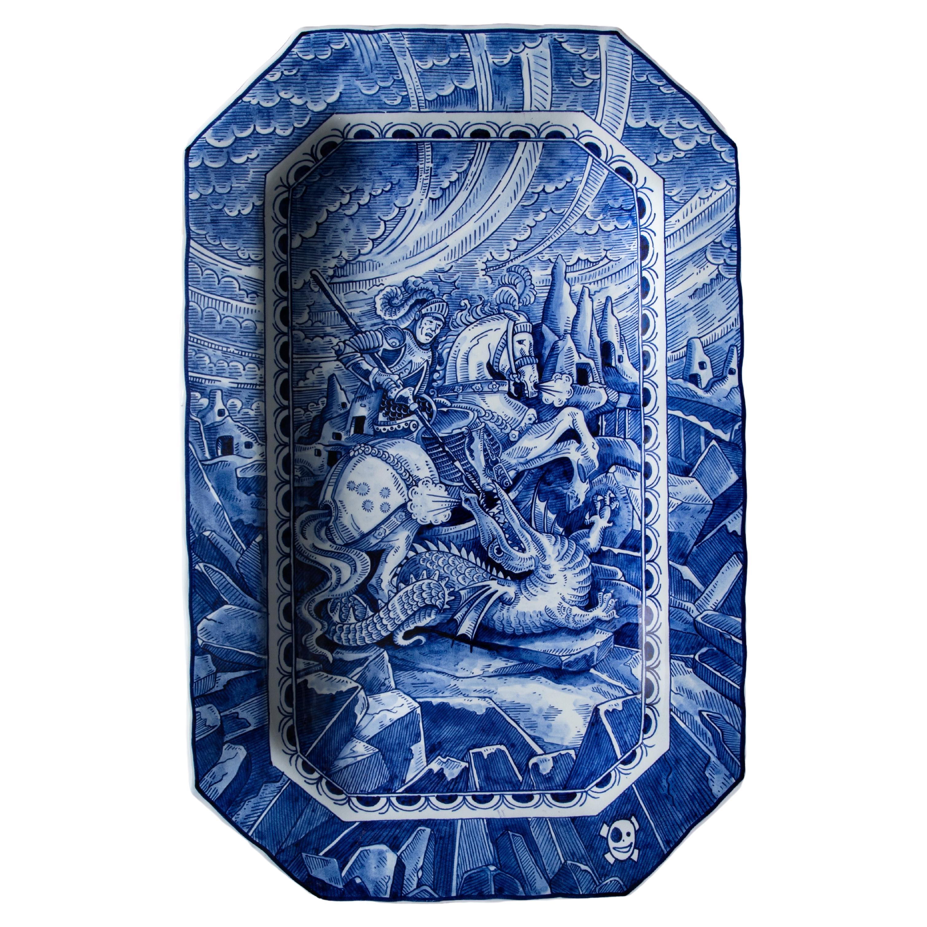 Dutch Delft Blue handpainted wall plate by Royal Delft, Schiffmacher Royal Blue  For Sale