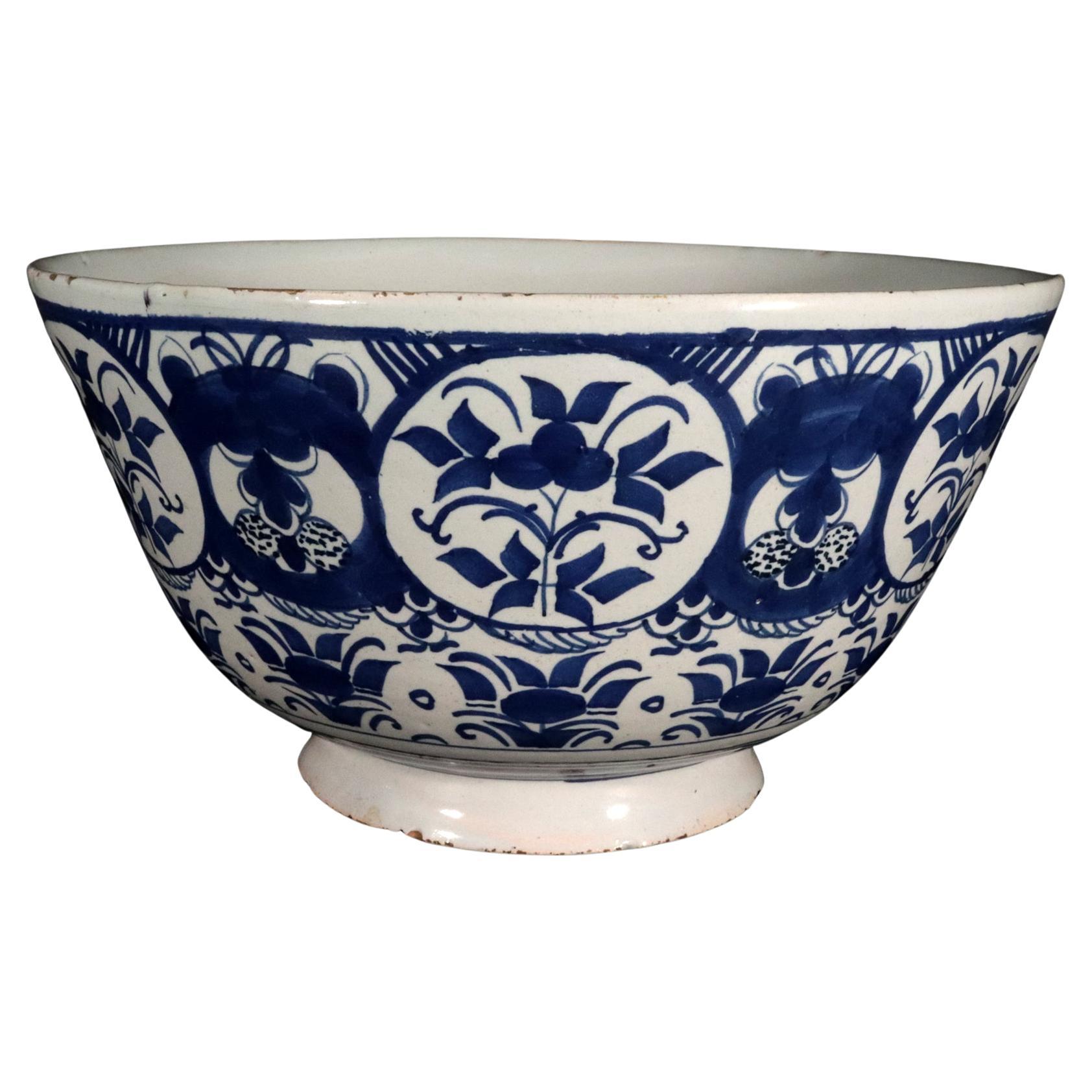 Dutch Delft Blue & White Botanical Bowl