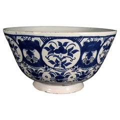 Antique Dutch Delft Blue & White Botanical Bowl