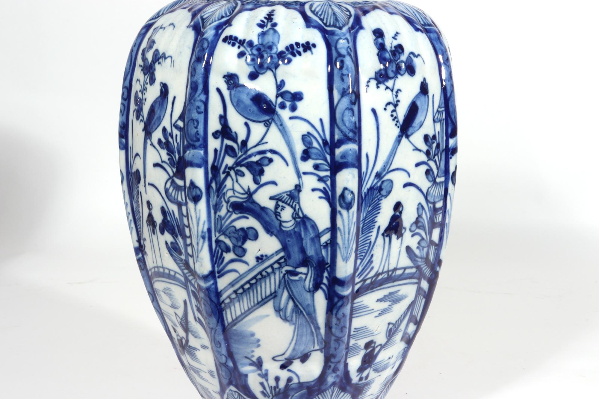 Dutch Delft Blue & White Chinoiserie Garniture of Vases 4