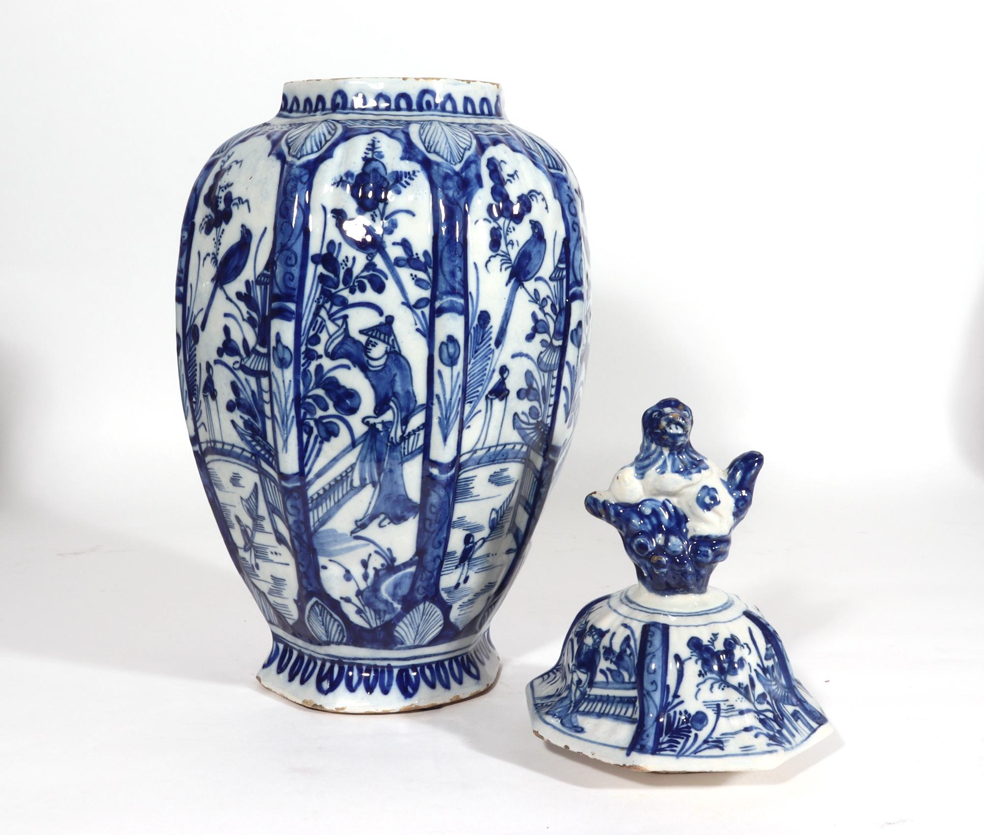 Dutch Delft Blue & White Chinoiserie Garniture of Vases 7