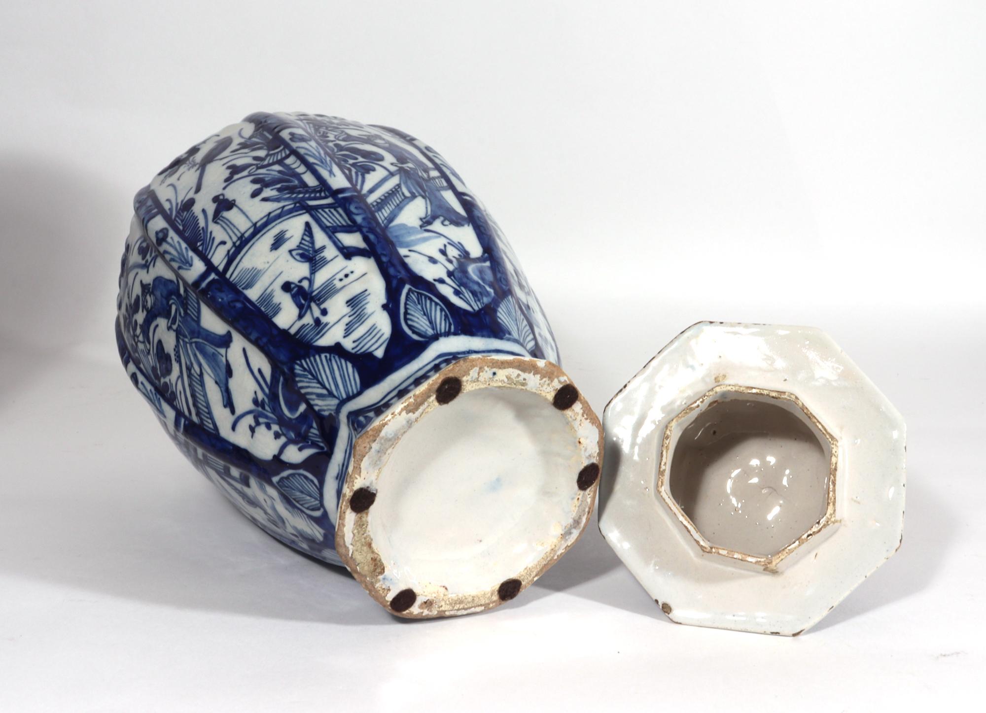 Dutch Delft Blue & White Chinoiserie Garniture of Vases 8