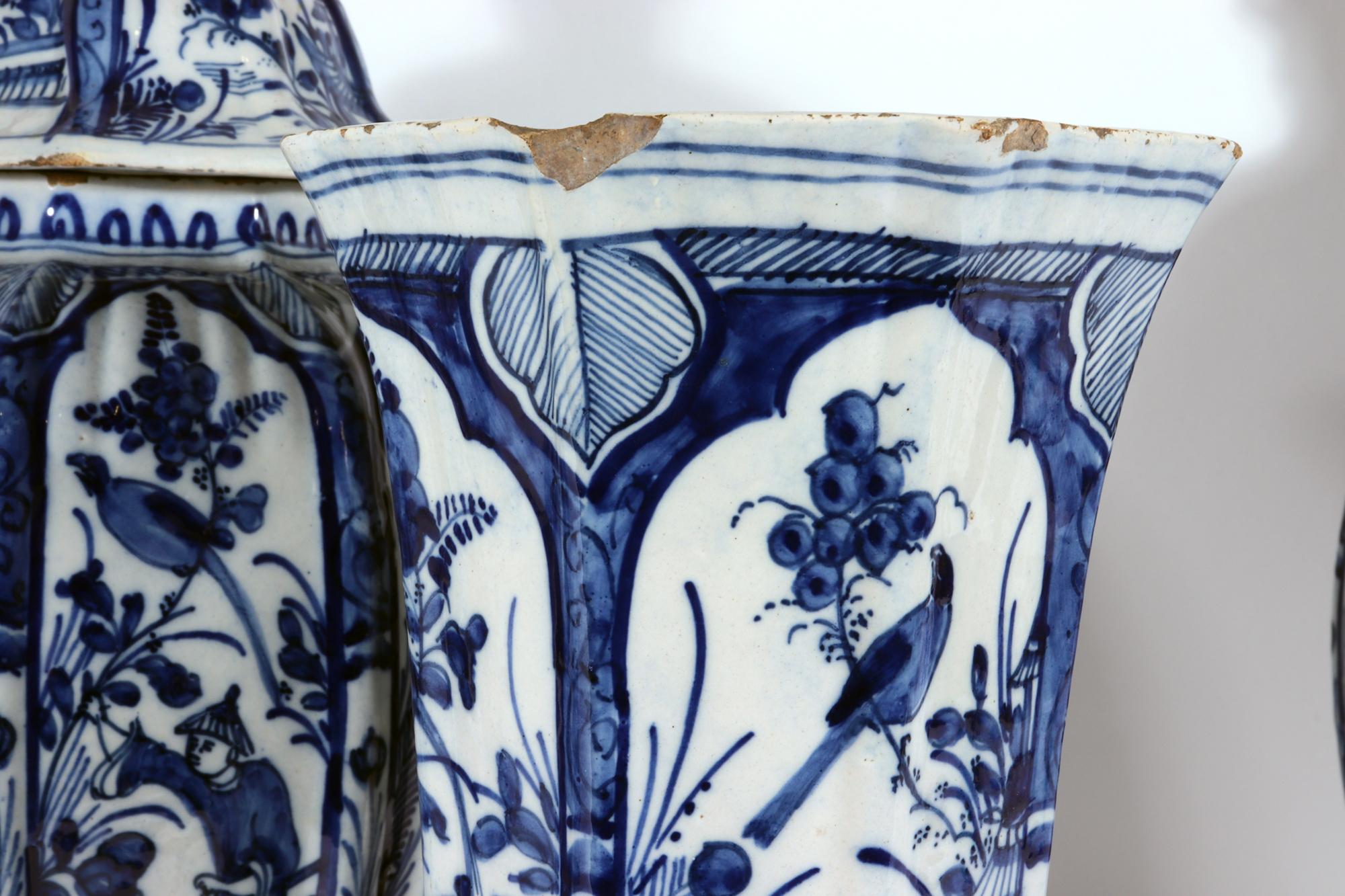 Dutch Delft Blue & White Chinoiserie Garniture of Vases 10
