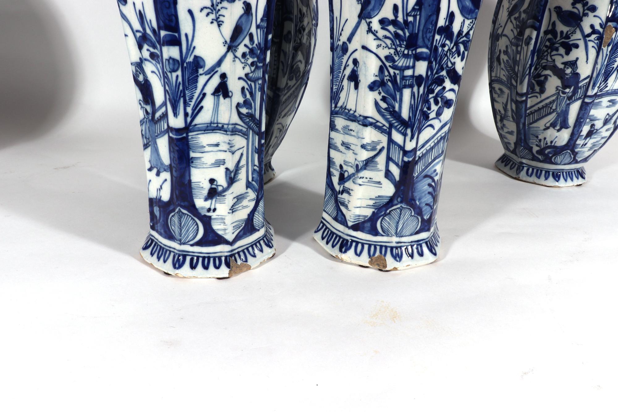 Dutch Delft Blue & White Chinoiserie Garniture of Vases 11