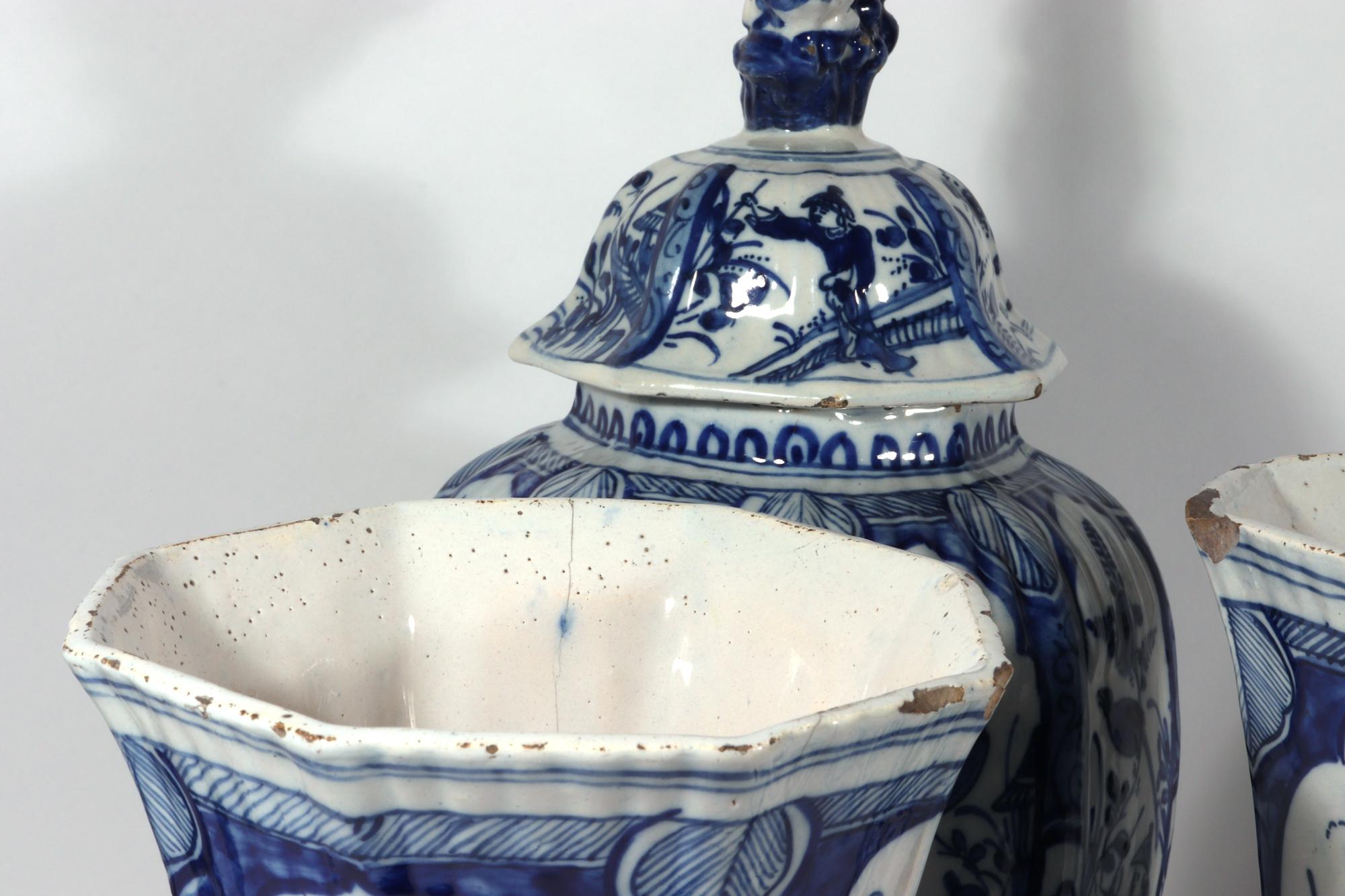 Dutch Delft Blue & White Chinoiserie Garniture of Vases 12