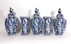 Dutch Delft Blue & White Chinoiserie Garniture of Vases