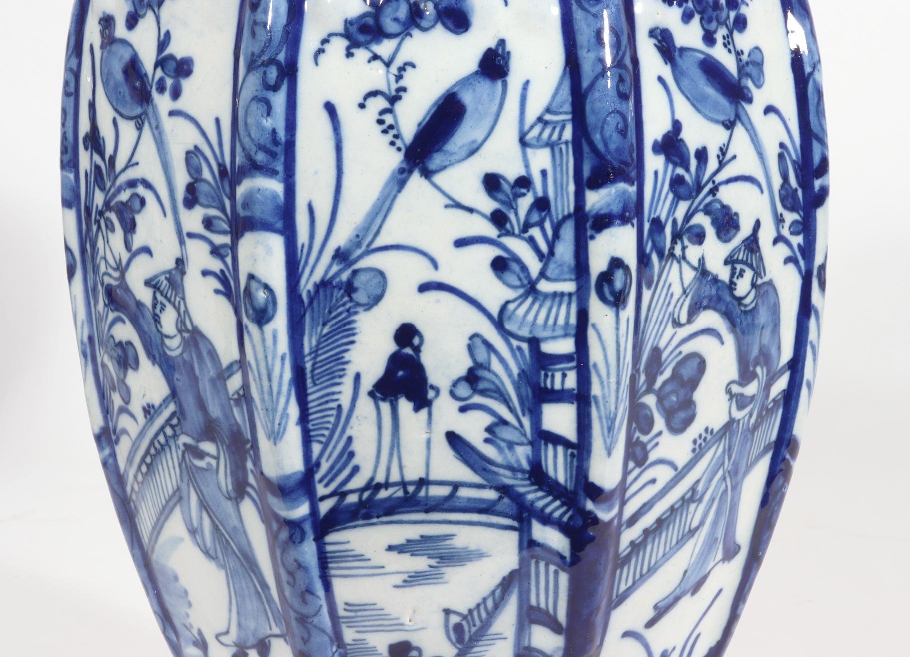 Dutch Delft Blue & White Chinoiserie Garniture of Vases 2