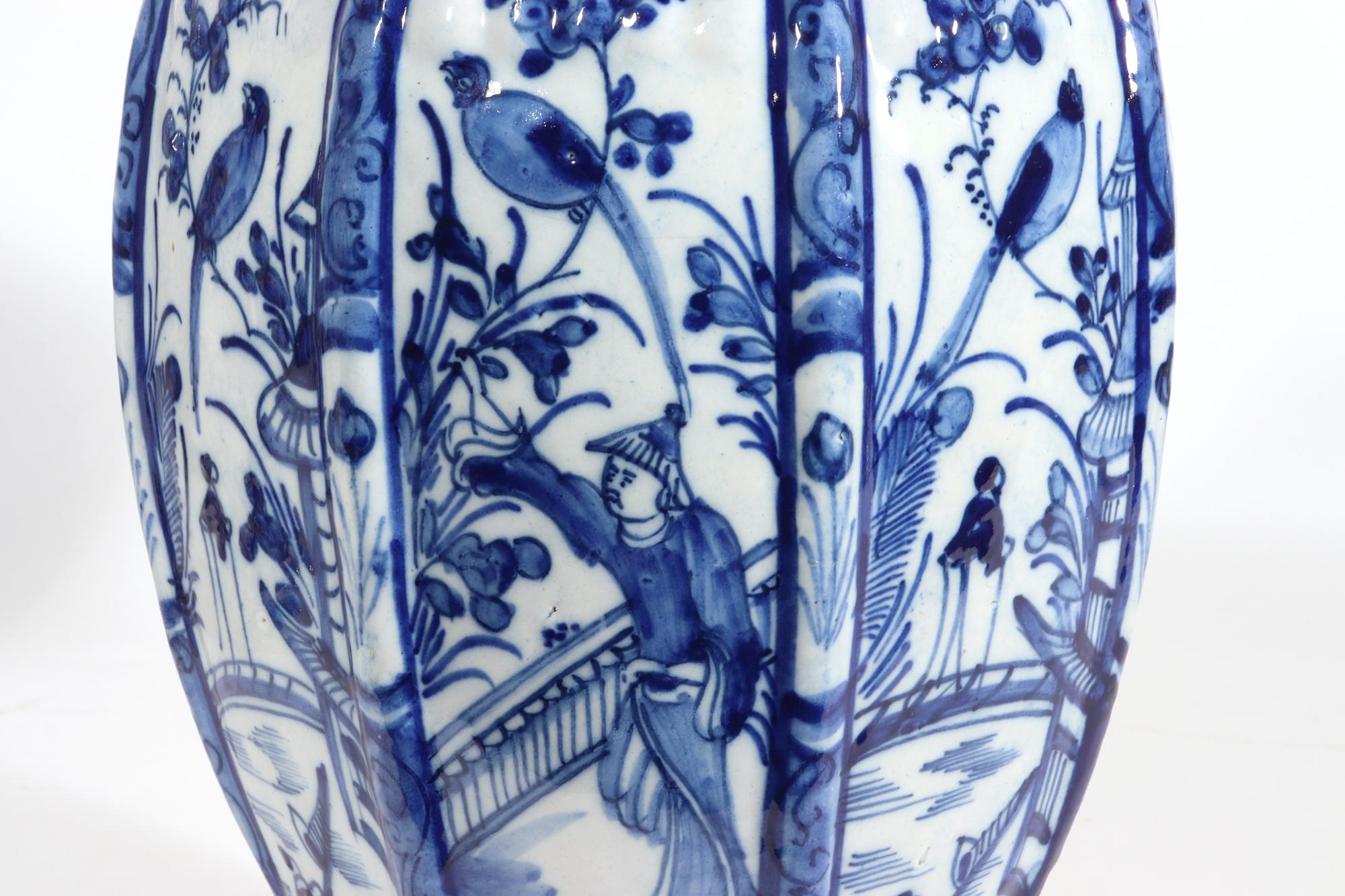 Dutch Delft Blue & White Chinoiserie Garniture of Vases 3