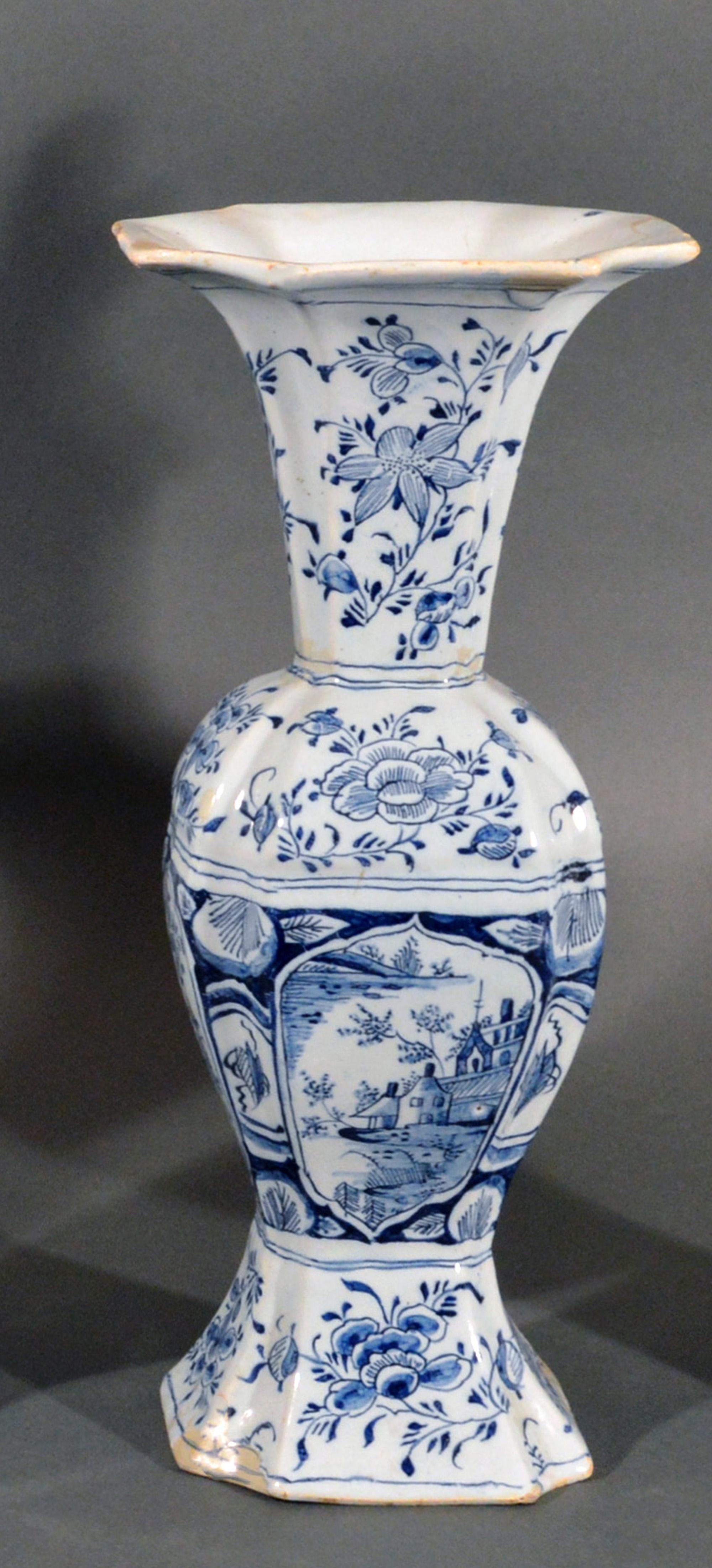 Georgian Dutch Delft Blue & White Early Five-piece Chinoiserie Garniture
