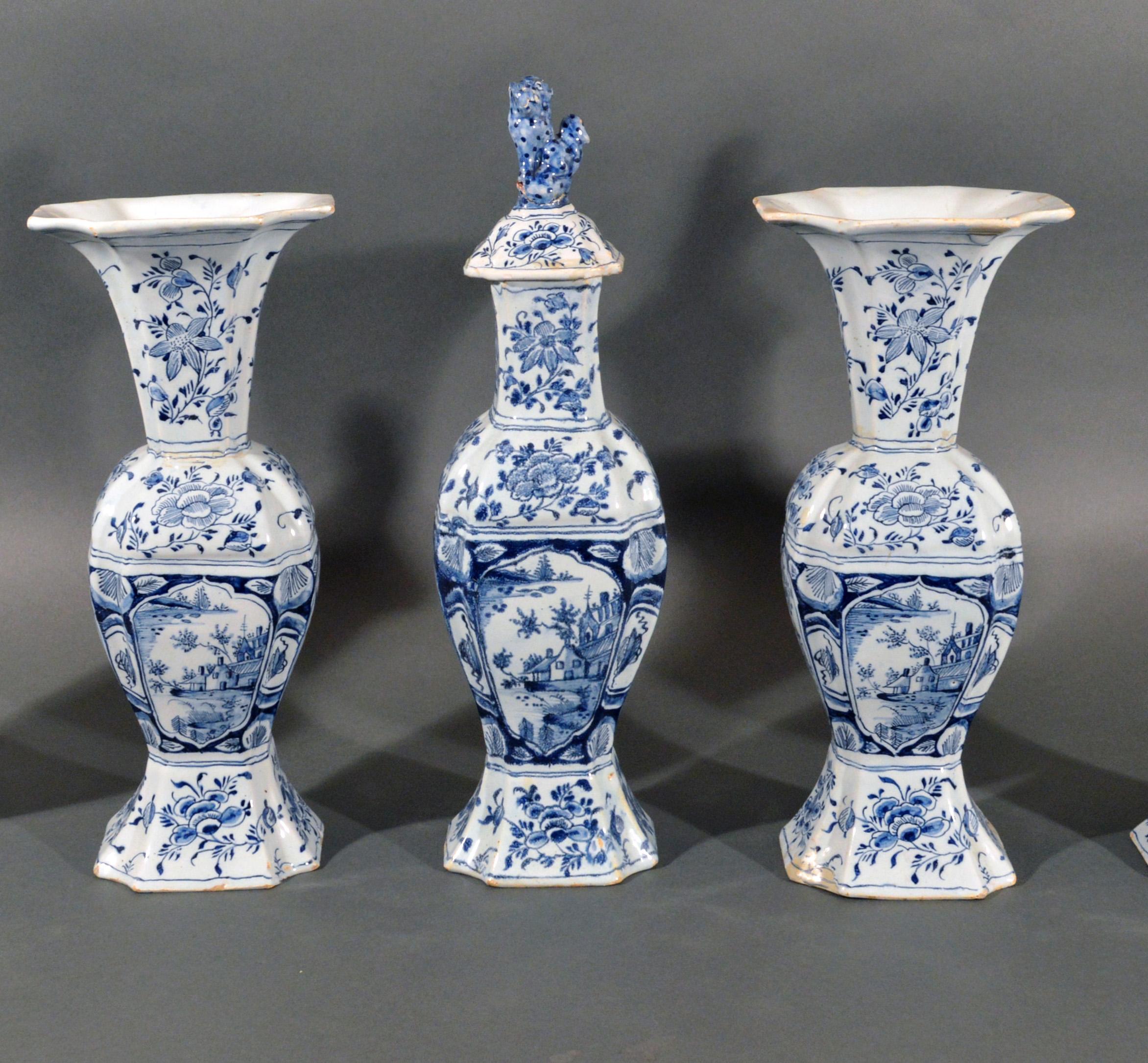 Dutch Delft Blue & White Early Five-piece Chinoiserie Garniture In Good Condition In Downingtown, PA