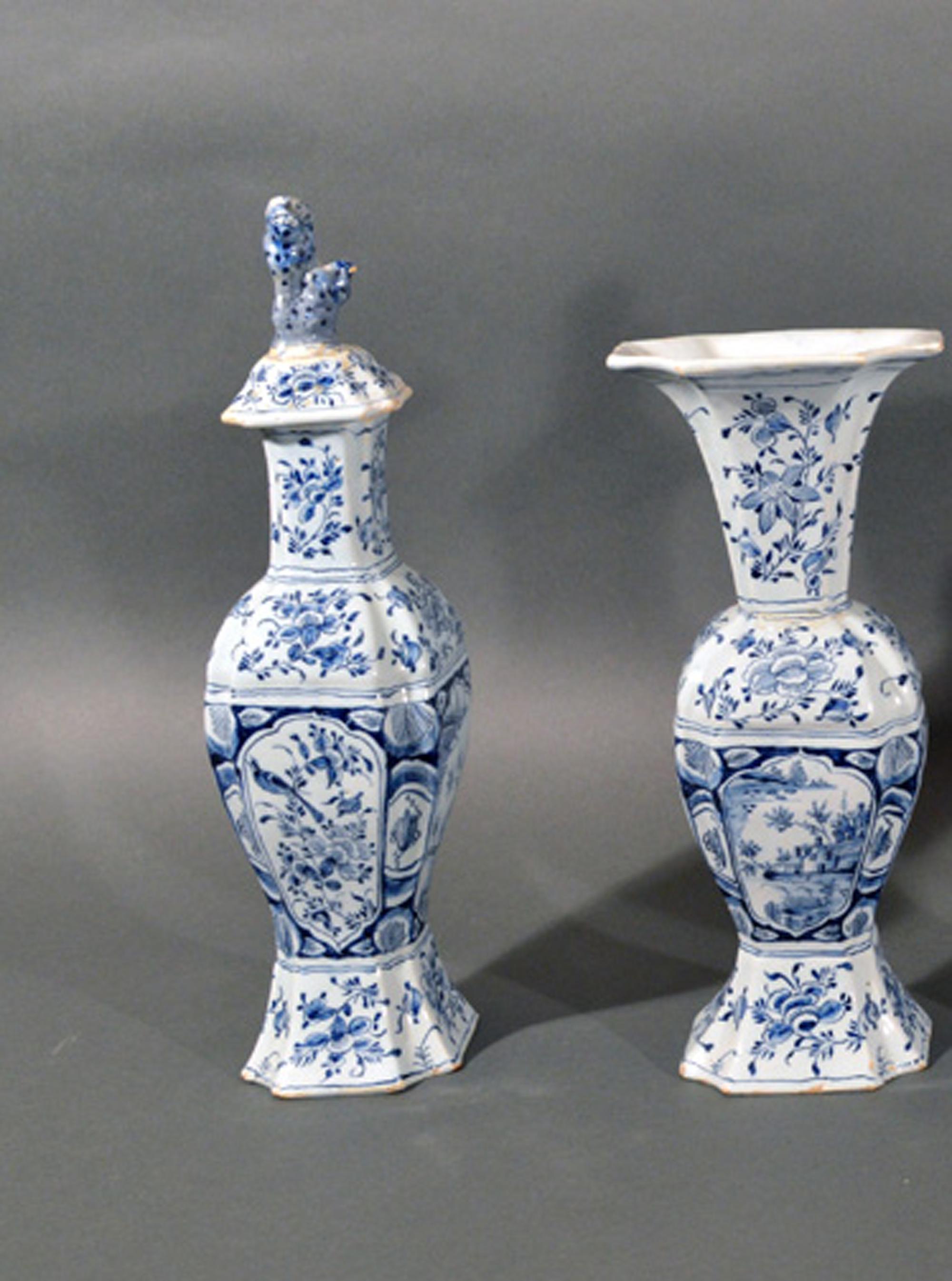 18th Century Dutch Delft Blue & White Early Five-piece Chinoiserie Garniture