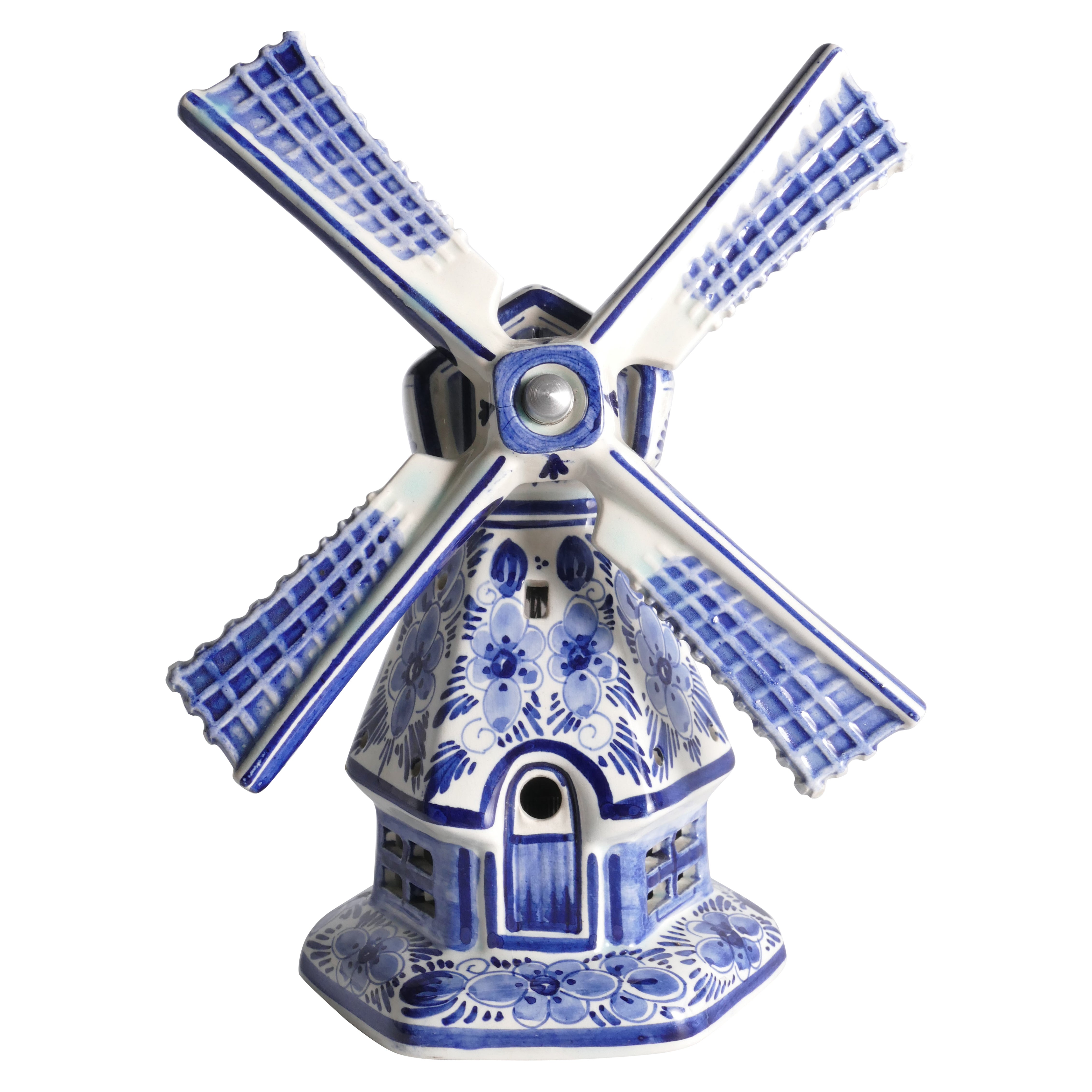 Dutch Delft Blue Windmill Table Lamp, Hand-Painted Porcelain, The Netherlands For Sale