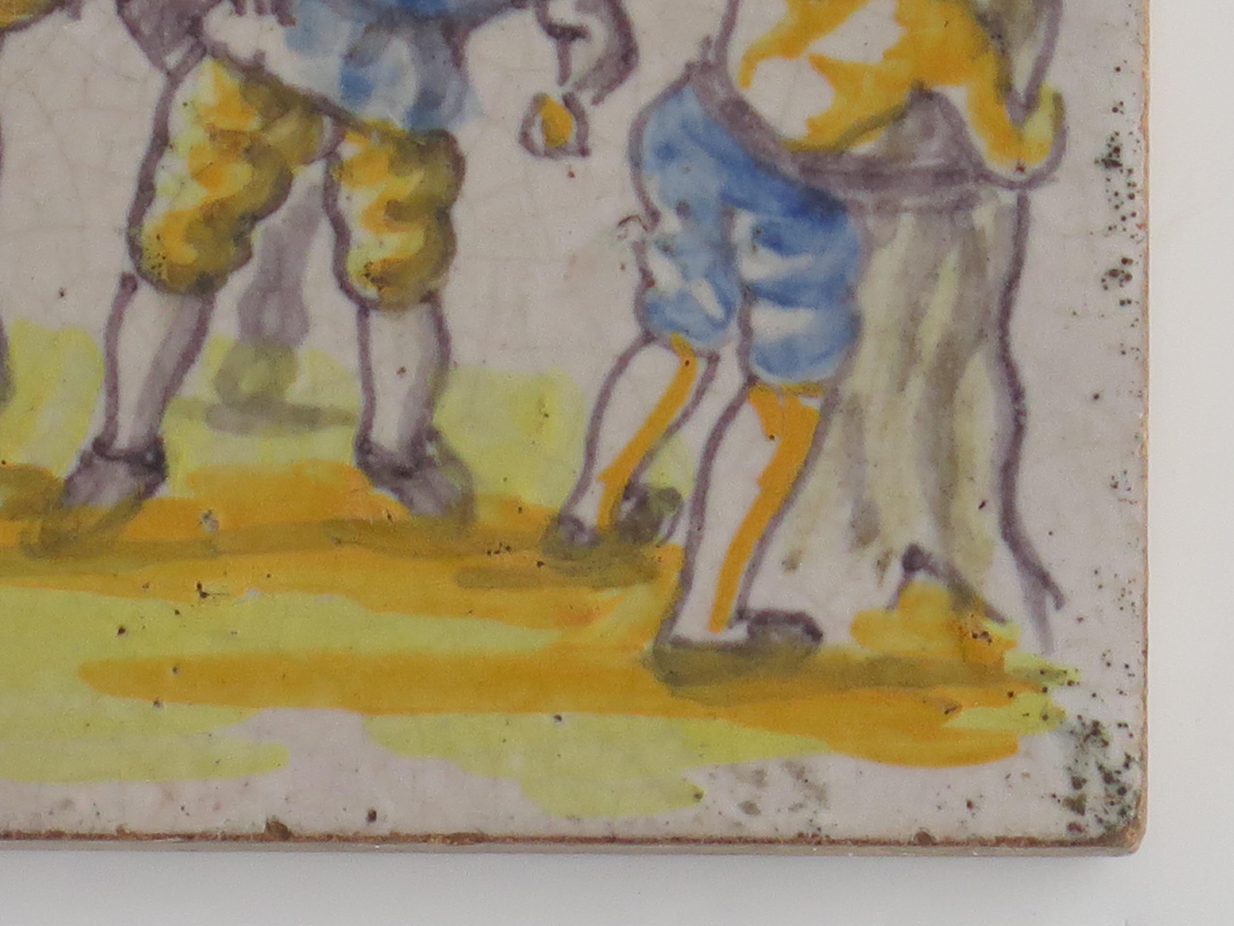 Dutch Delft Ceramic Wall Tile Polychrome Horseman, Circa 1800 For Sale 4