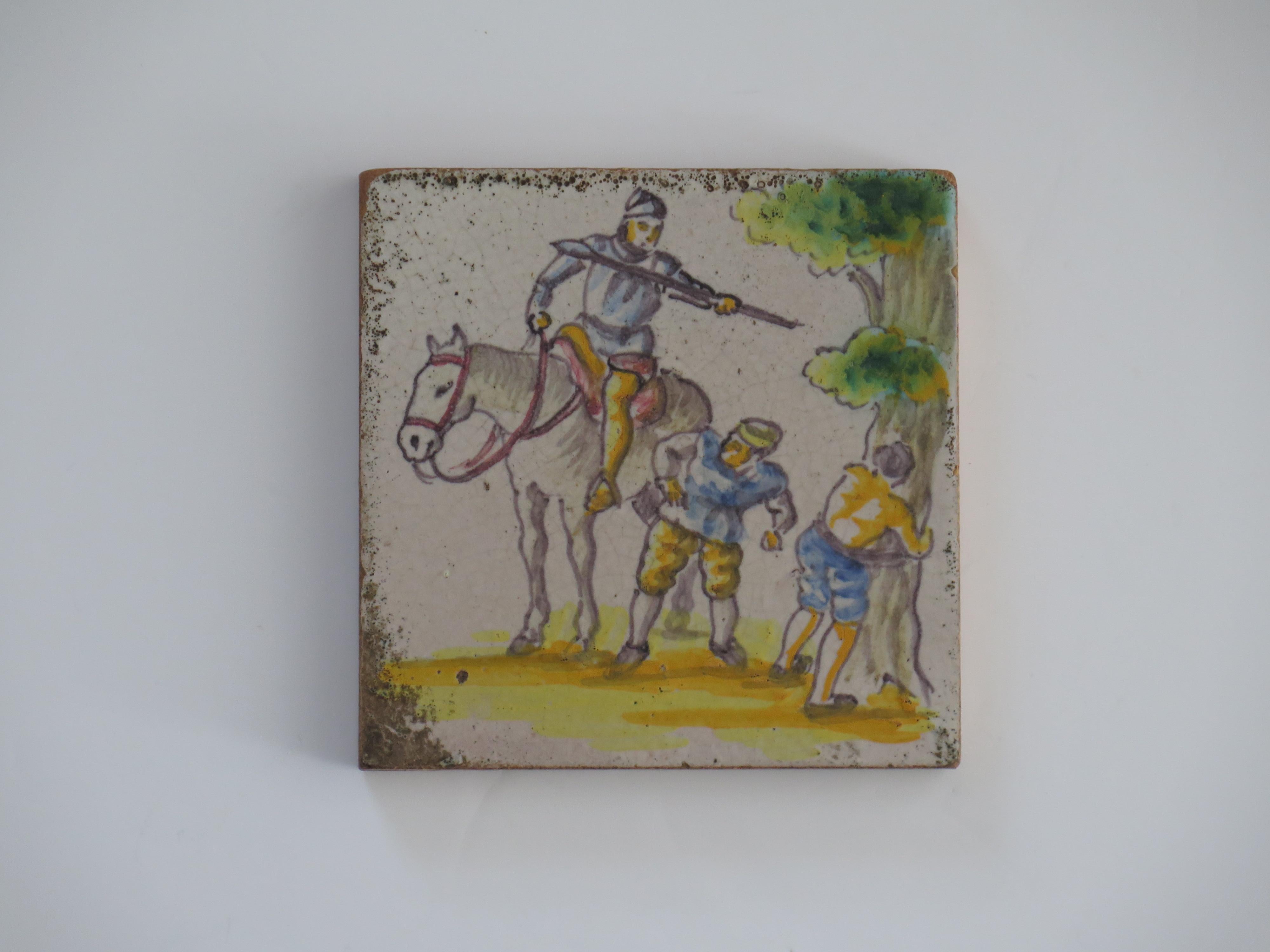 Dutch Delft Ceramic Wall Tile Polychrome Horseman, Circa 1800 For Sale 6