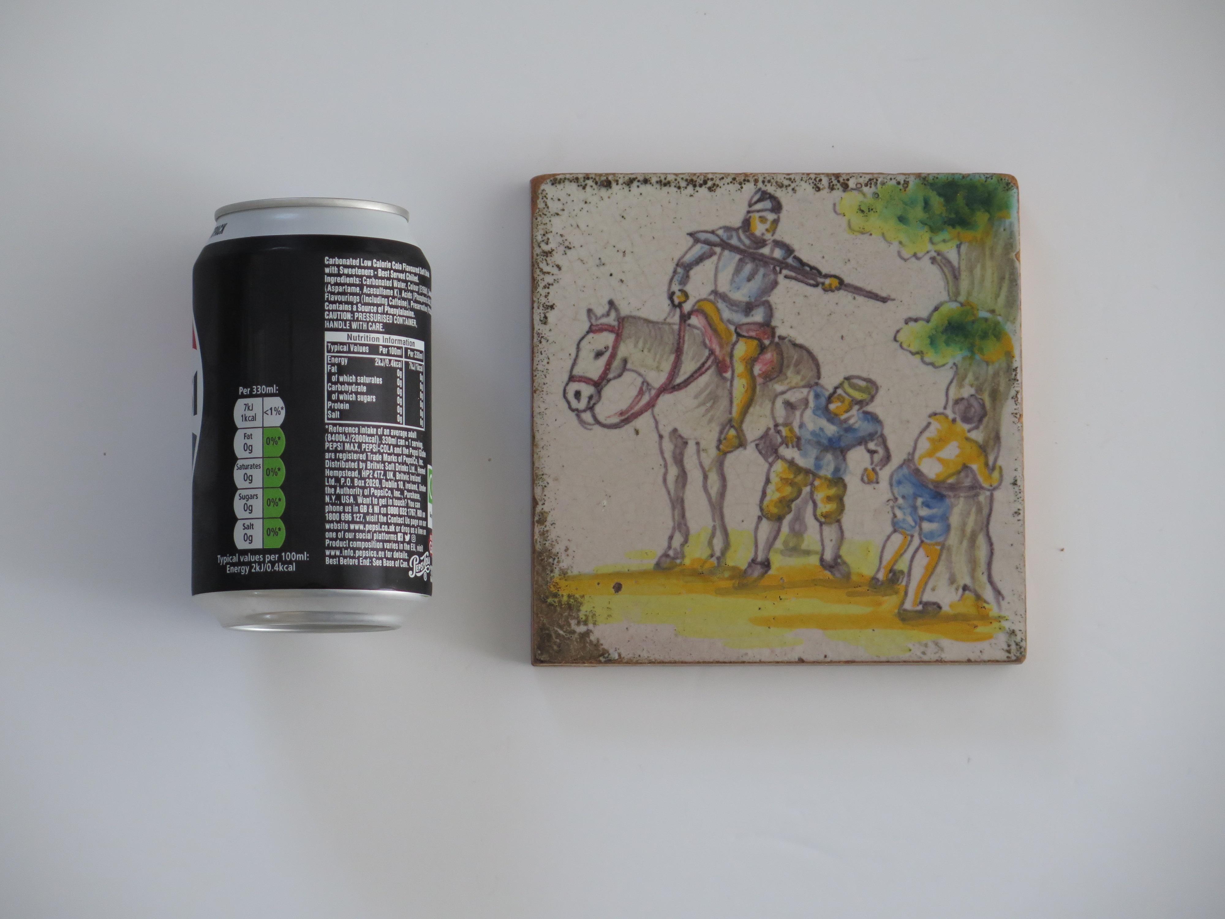 Dutch Delft Ceramic Wall Tile Polychrome Horseman, Circa 1800 For Sale 9
