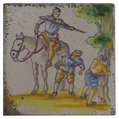 Carreau mural en céramique de Delft, cavalier polychrome, Circa 1800