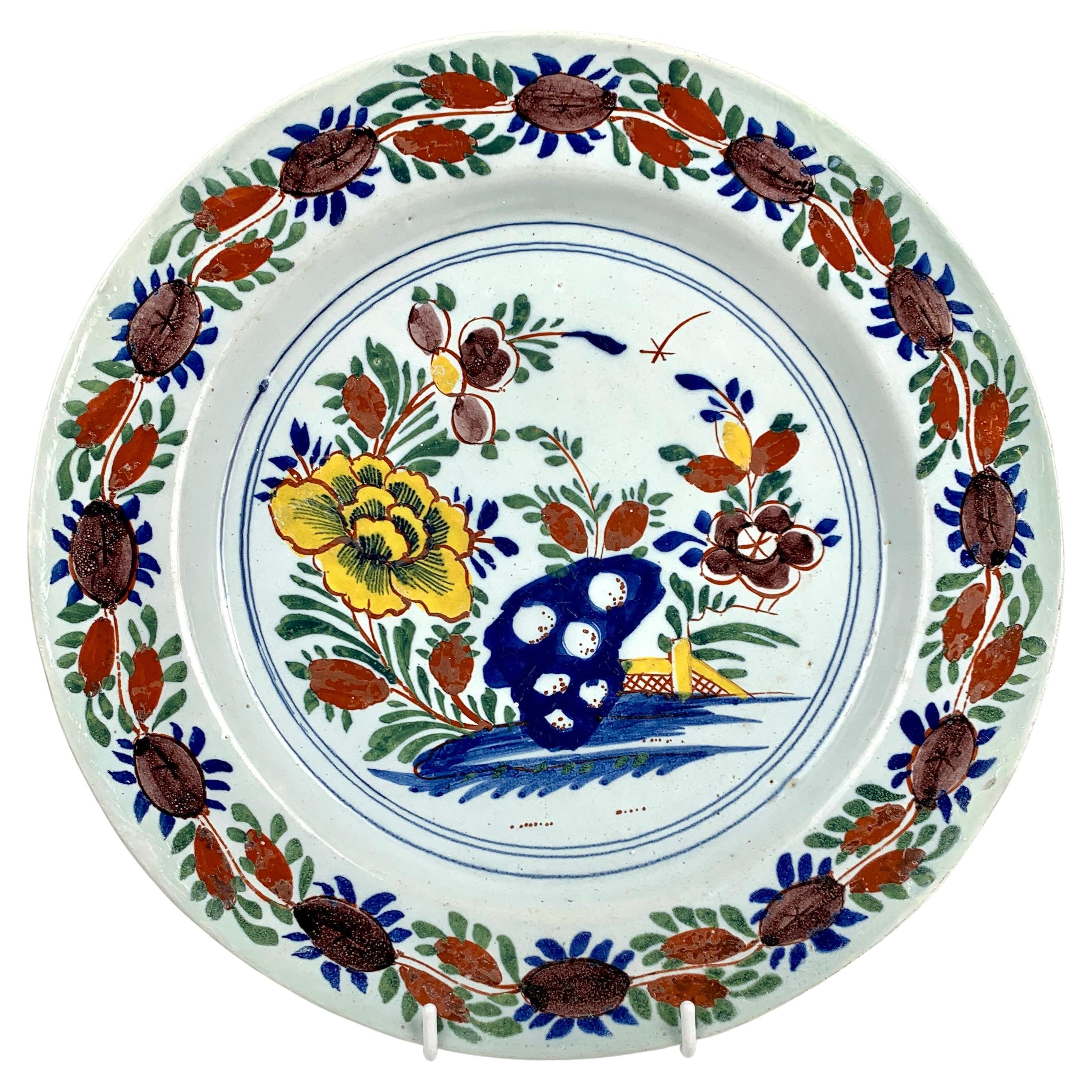 Dutch Delft Charger Hand Painted 18th Century Circa 1770 For Sale