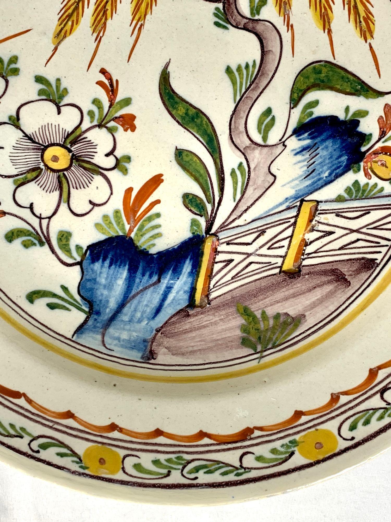 Dutch Delft Charger Hand Painted Polychrome Colors 18th Century Holland C-1780 For Sale 2