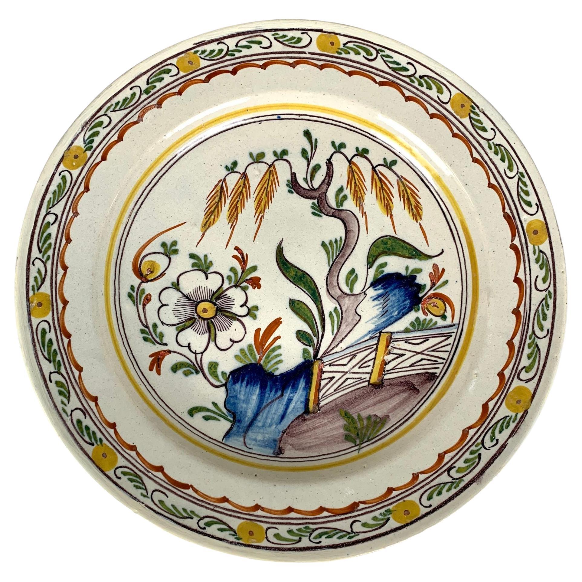 Dutch Delft Charger Hand Painted Polychrome Colors 18th Century Holland C-1780 For Sale