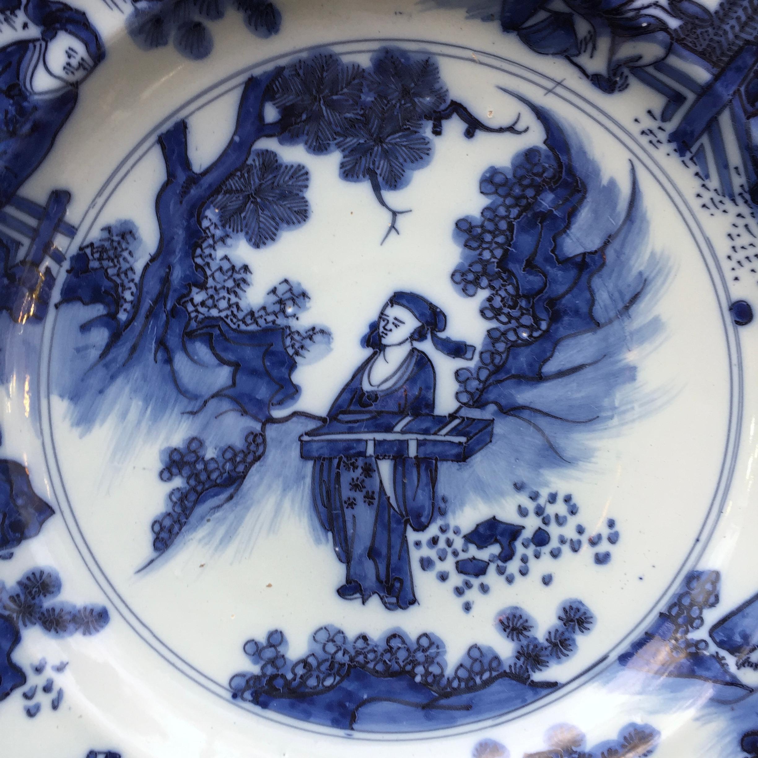Glazed Dutch Delft Charger with Chinoiserie Decor in Transition Style, 17th Century For Sale