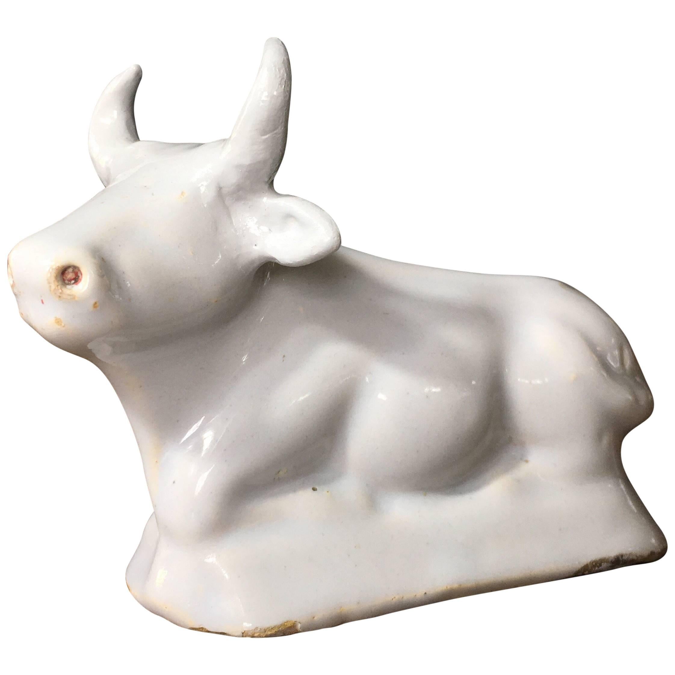 Dutch Delft Cow, Left in the White, 18th Century For Sale