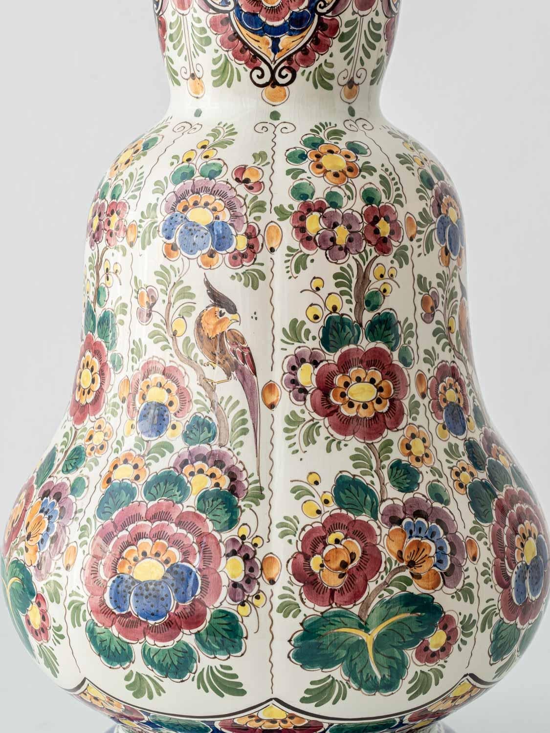 Dutch Delft Double Gourd Vase, Monumental Hand-Painted Polychrome, 1950s In Good Condition For Sale In AMSTERDAM, NL