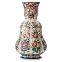 Dutch Delft Double Gourd Vase, Monumental Hand-Painted Polychrome, 1950s