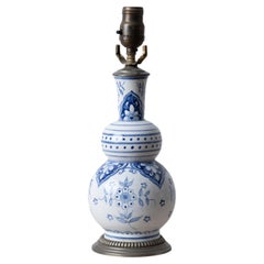 Dutch Delft Faience Double Gourd Vase Lamp, 19th Century