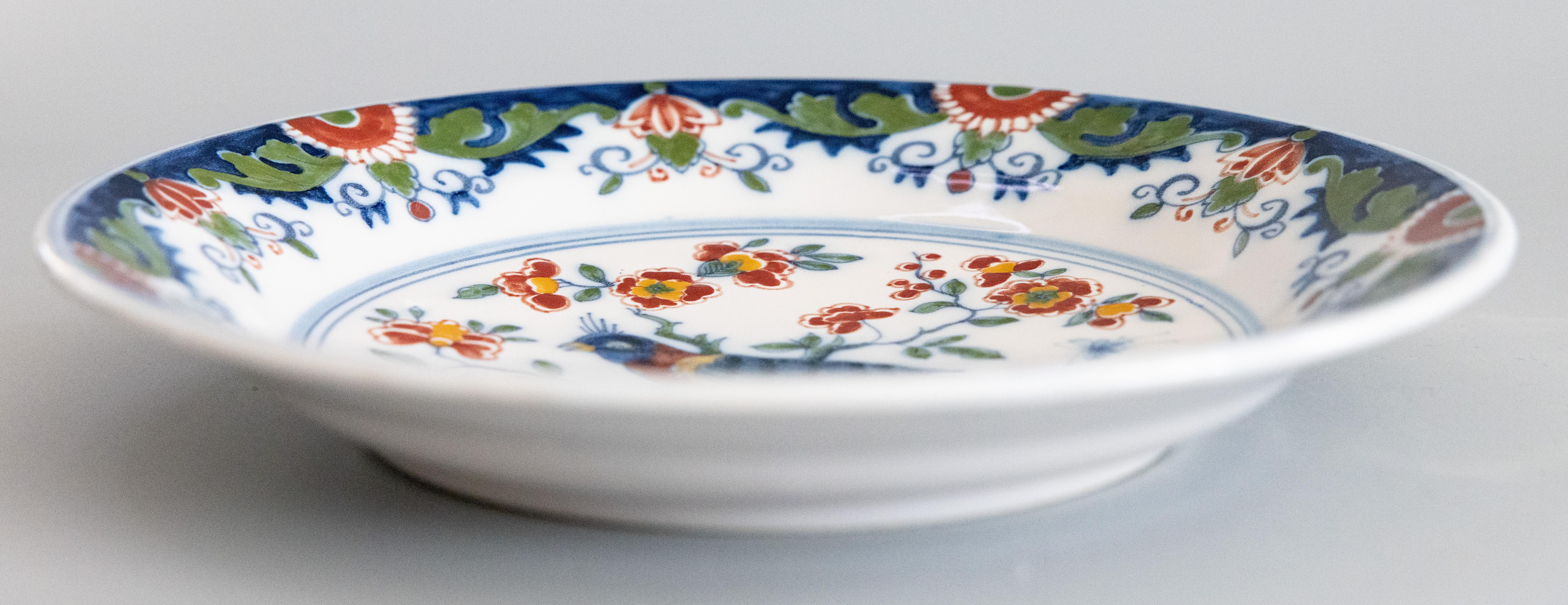 Dutch Delft Faience Polychrome Floral Bird Wall Charger Plate, circa 1940 For Sale 1