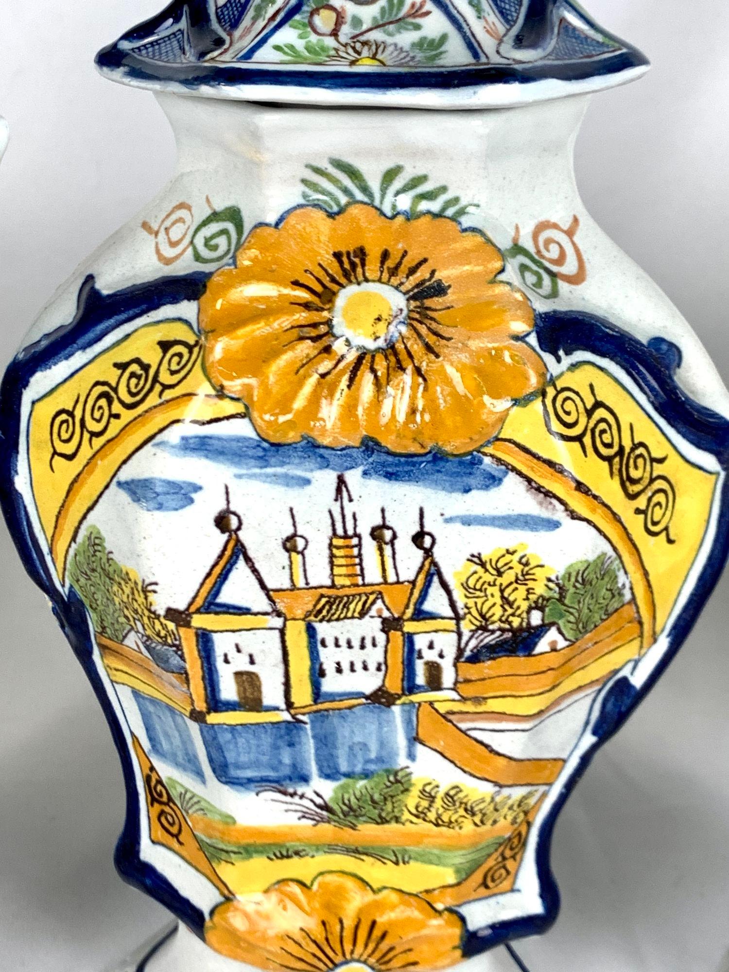 Dutch Delft Mantle Garniture of Five Pieces 18th Century Hand Painted Circa 1780 For Sale 5