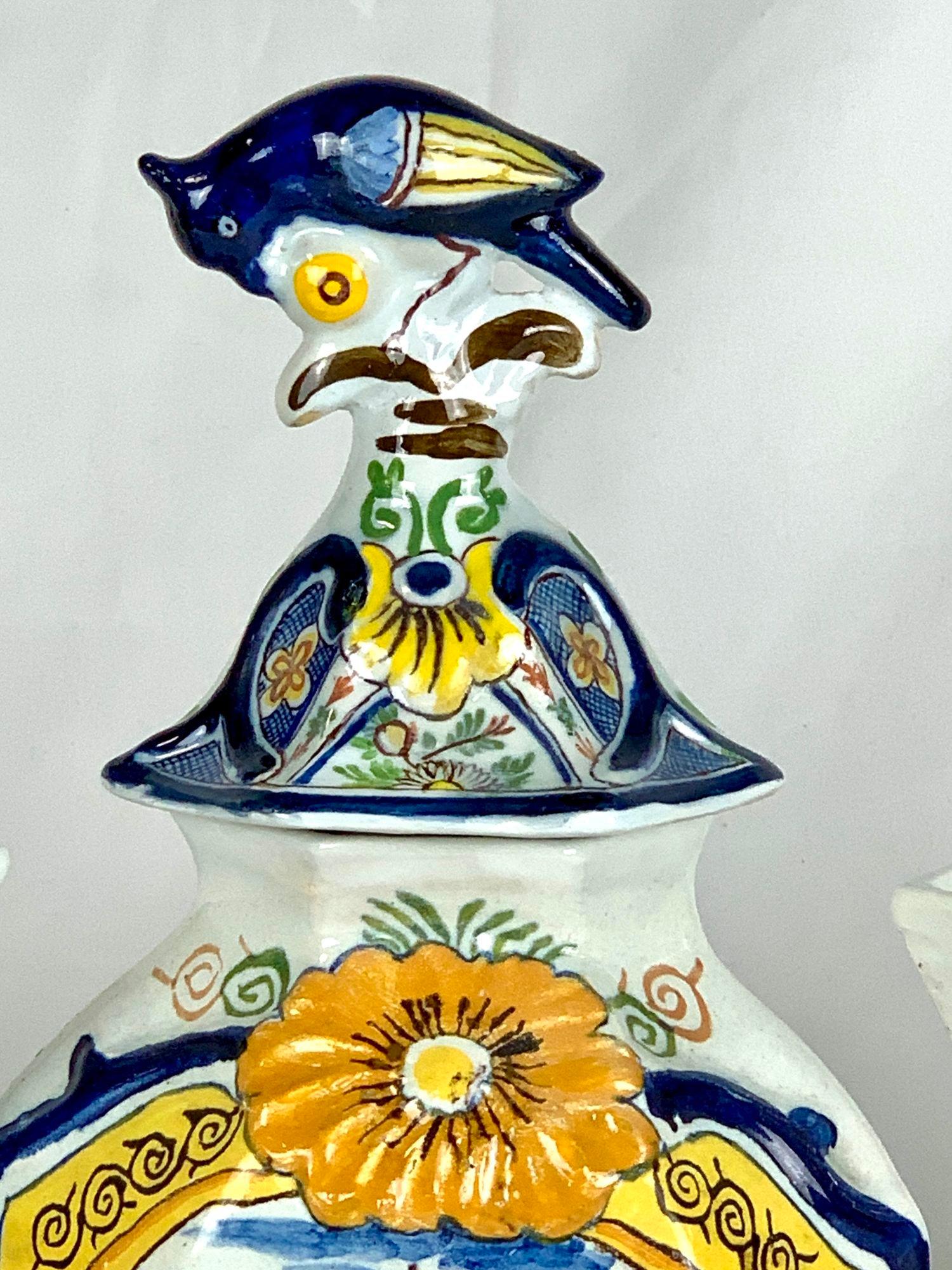 Hand-Painted Dutch Delft Mantle Garniture of Five Pieces 18th Century Hand Painted Circa 1780 For Sale
