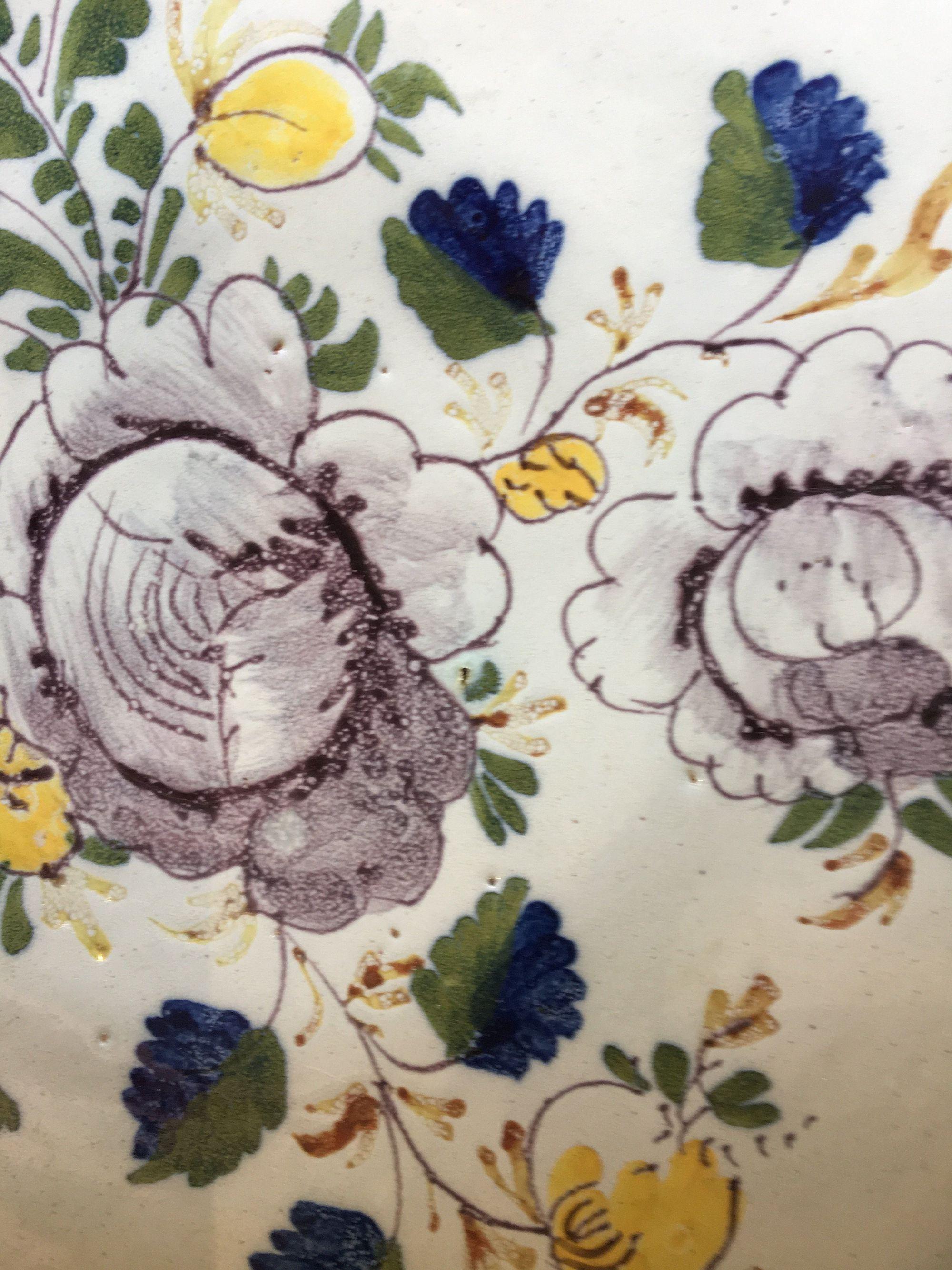 Dutch Delft Floral Polychrome Charger, 18th Century In Good Condition In Doylestown, PA