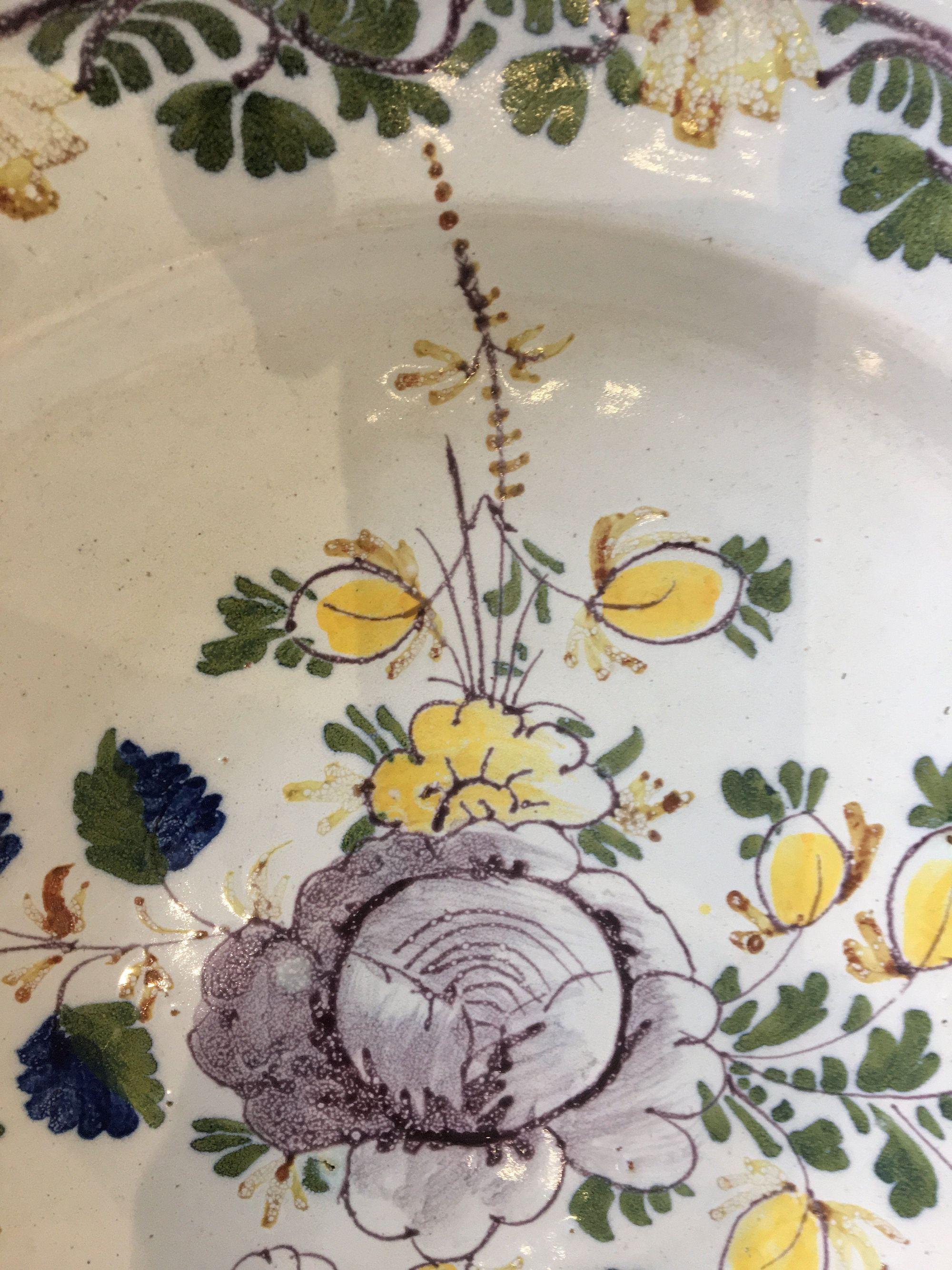 17th Century Dutch Delft Floral Polychrome Charger, 18th Century