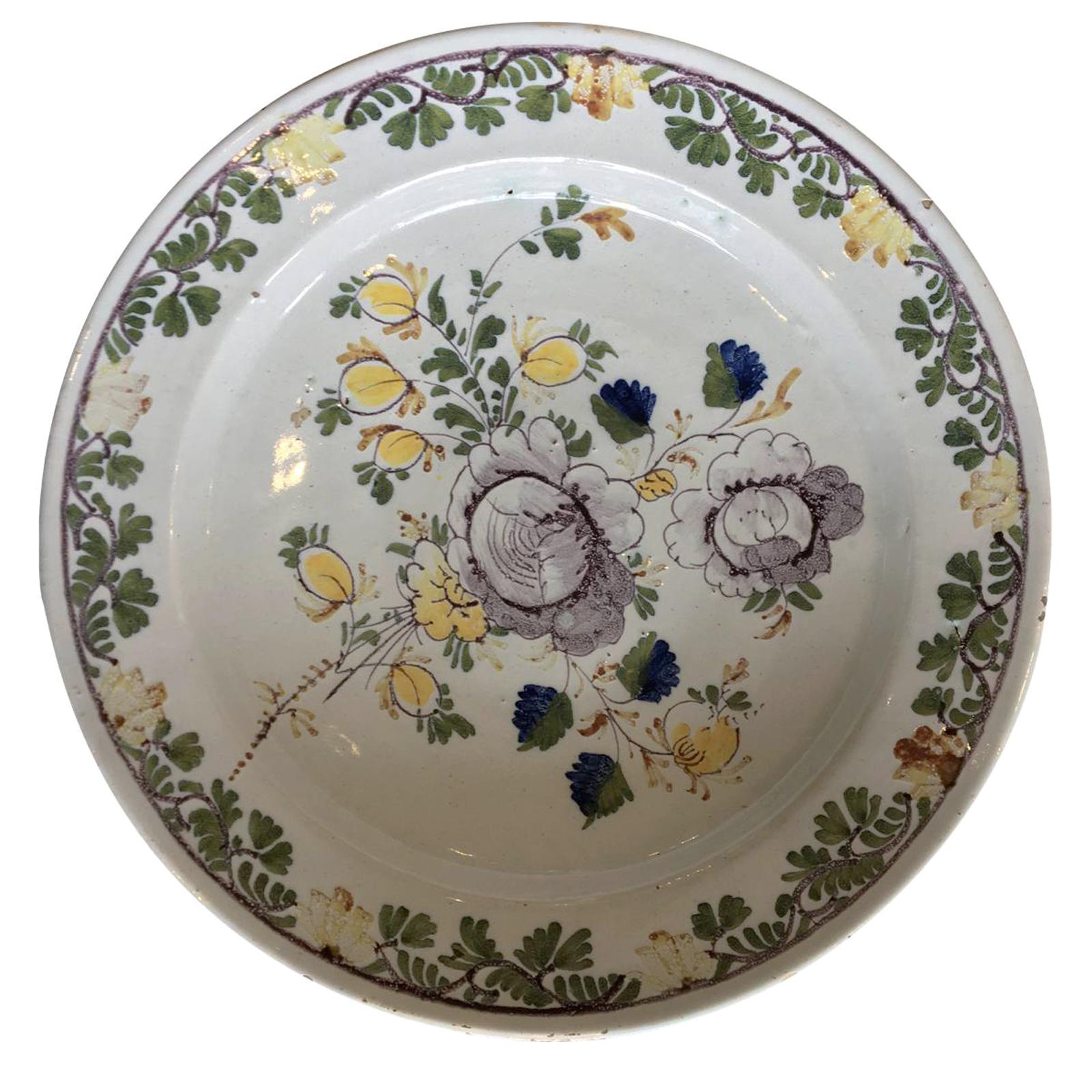 Dutch Delft Floral Polychrome Charger, 18th Century