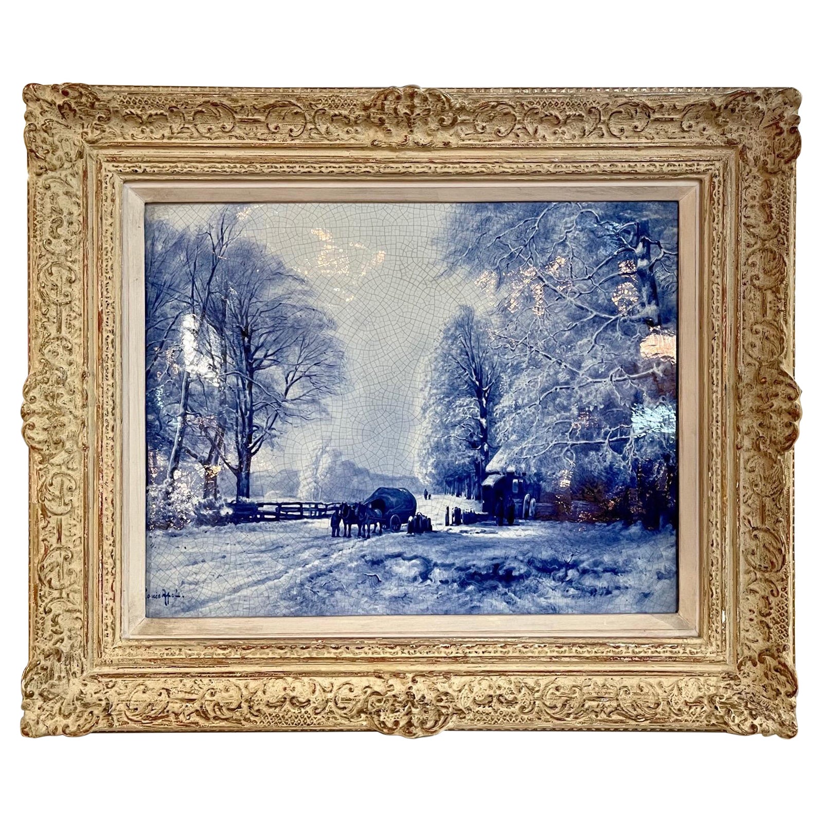Dutch Delft Framed Blue and White Plaque